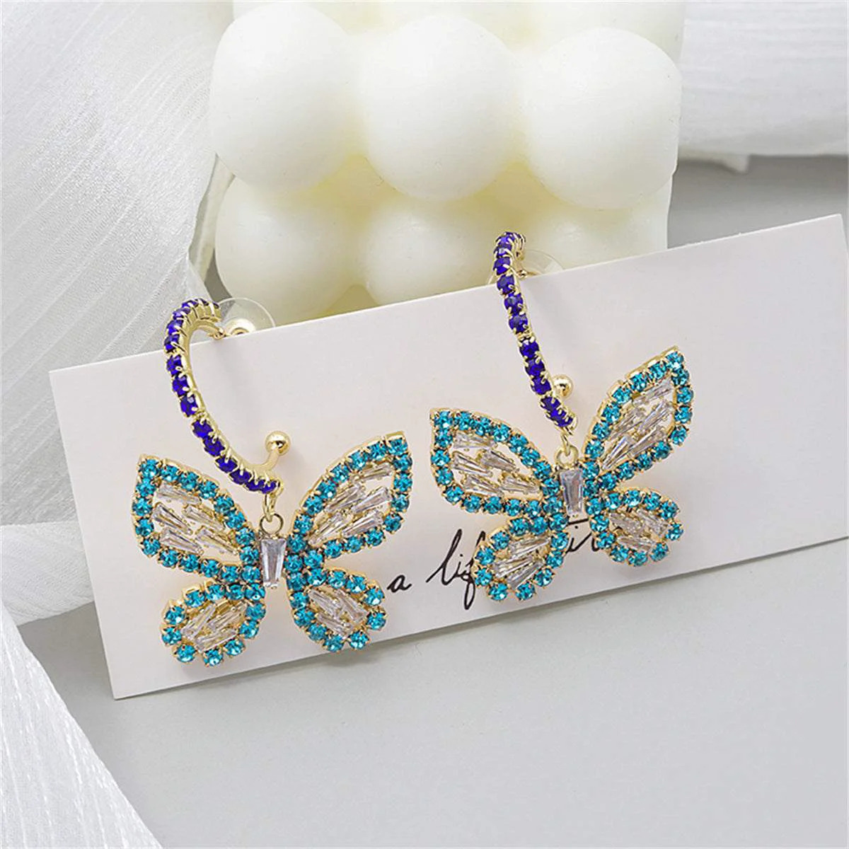 Long-Lasting Blue Cubic Zirconia Goldtone Butterfly Drop Earrings Advanced