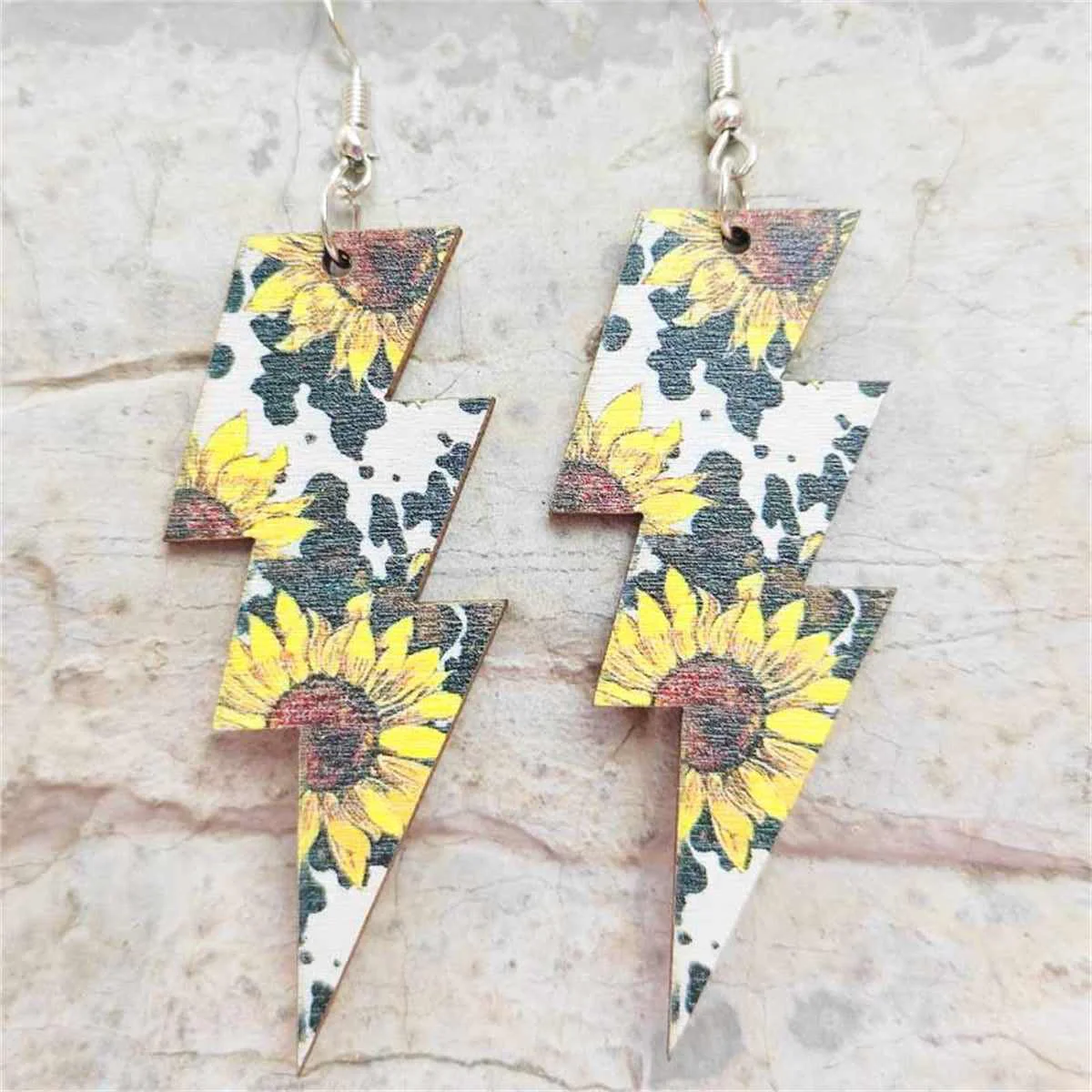 Fine Yellow Silvertone Sunflowers Lightning Drop Earrings Responsible