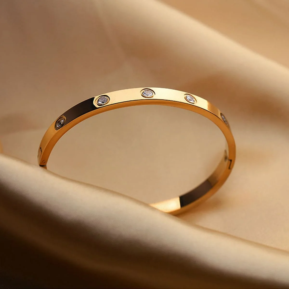 Specialty Clear Cubic Zirconia Rose Goldtone Studded Bangle Classic