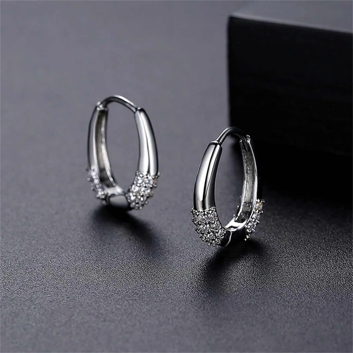 Optimized Cubic Zirconia Silvertone Drop-Shape Huggie Earrings Durable