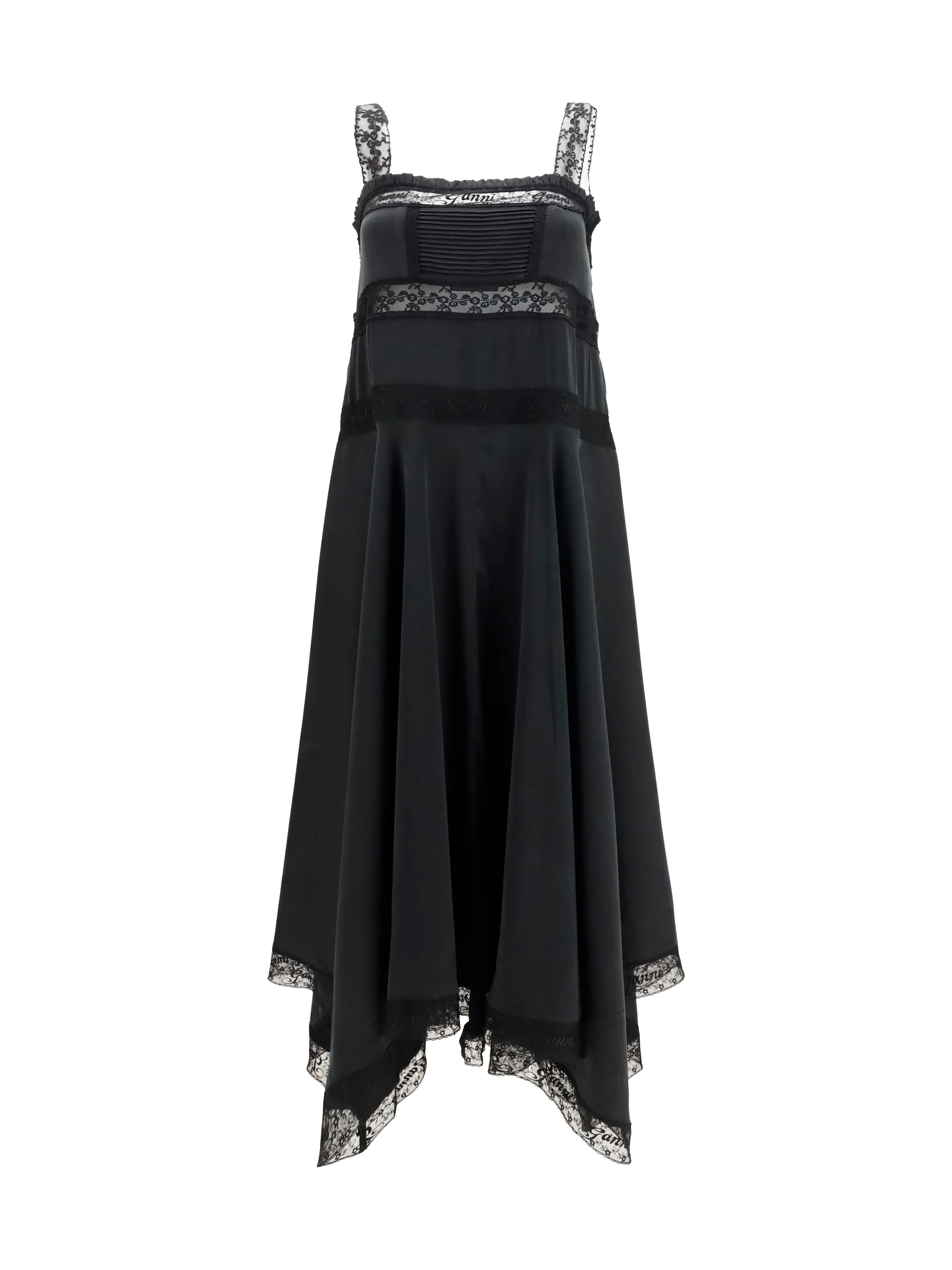 Fine Crafted Silk Maxi Dress With Lace — Black Sophisticated