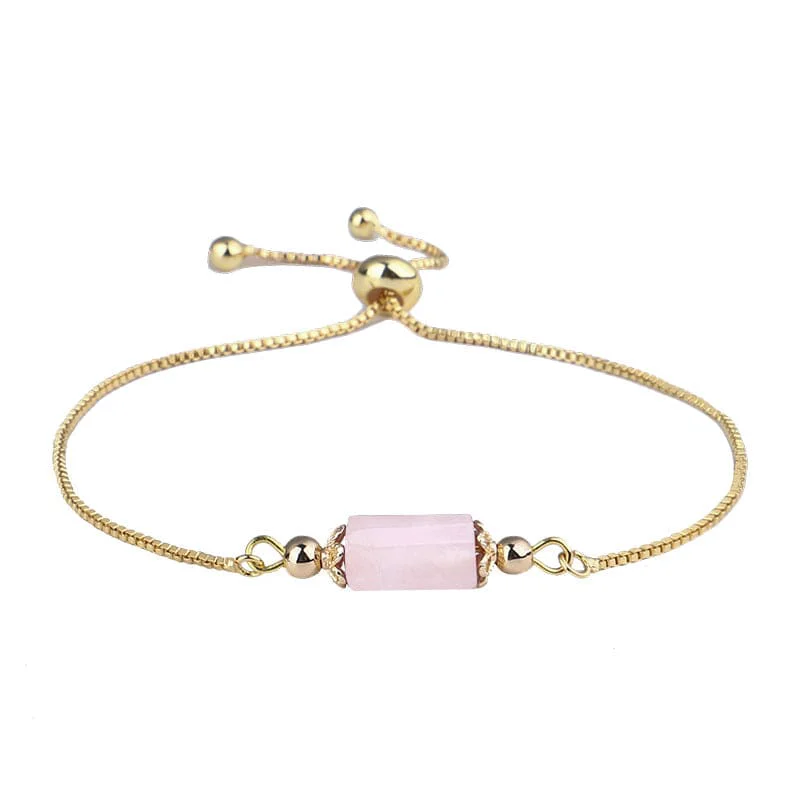 Carefully Designed Pink Quartz Goldtone Prism Charm Adjustable Bracelet Soft