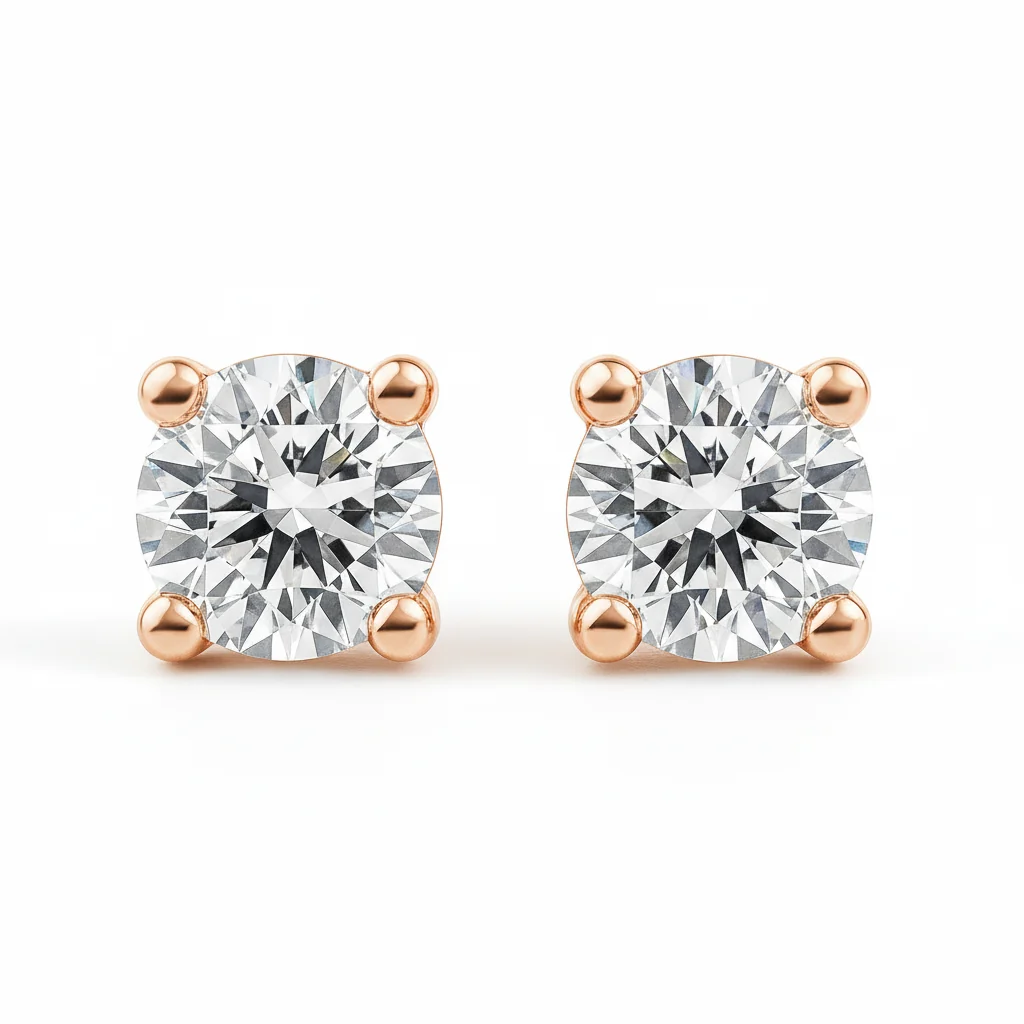 Pure IGI Round Lab Grown Diamond Solitaire Stud Earrings Rose Gold Outstanding
