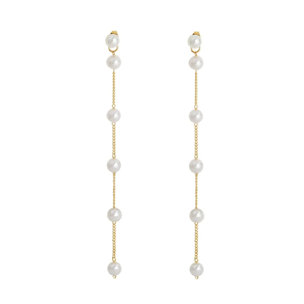 Breathable Pearl Goldtone Link-Beaded Drop Earrings Flexible