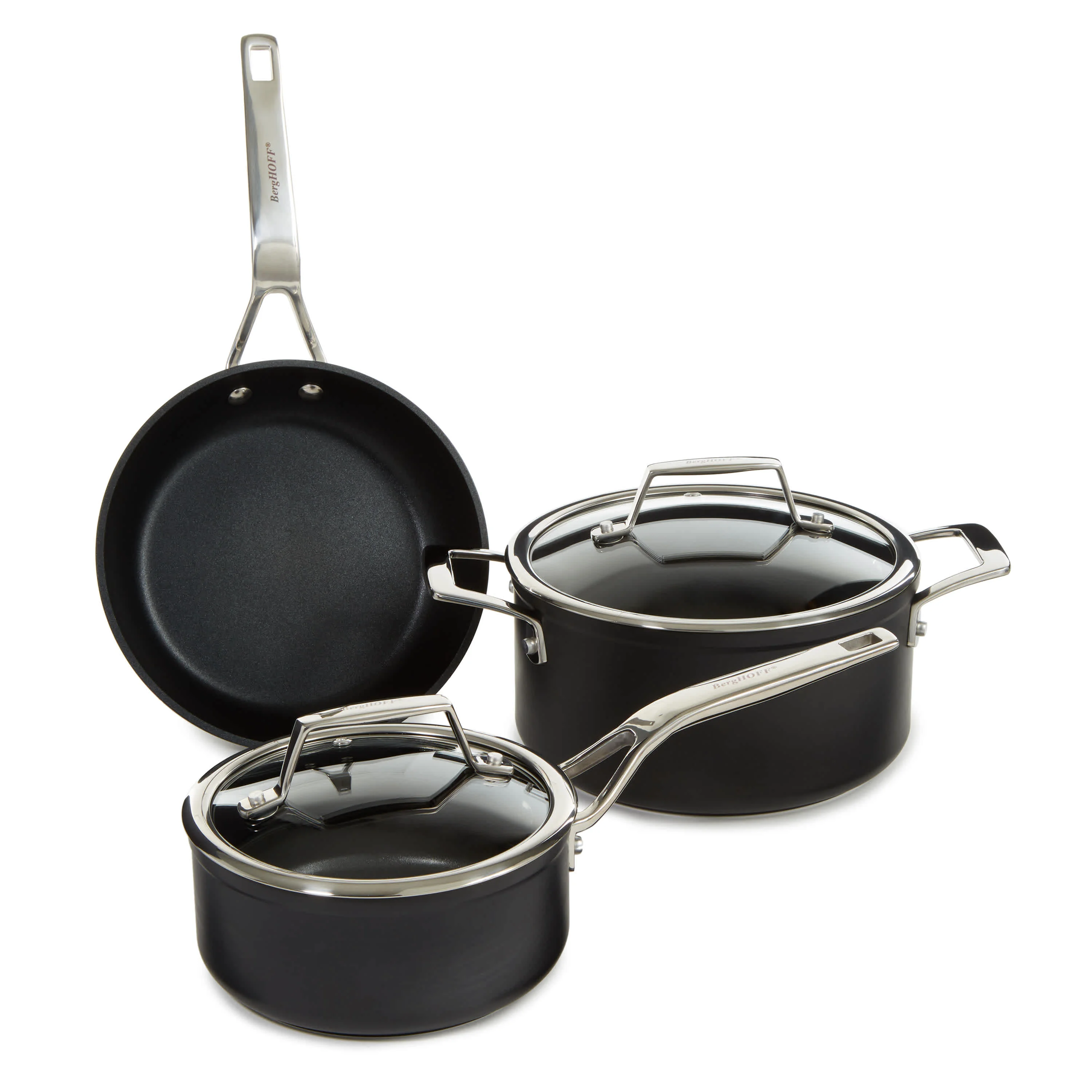 Casual BergHOFF Essentials 5Pc Nonstick Hard Anodized Cookware Set For Two With Glass lid Black Green