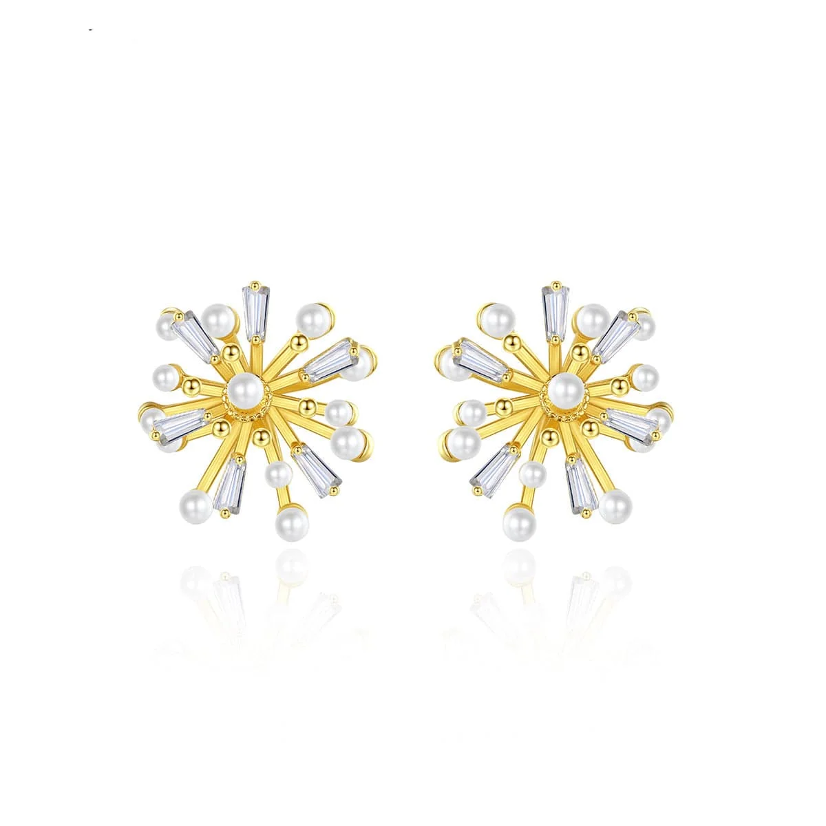 Trendy Crystal Pearl Goldtone Firework Stud Earrings Genuine