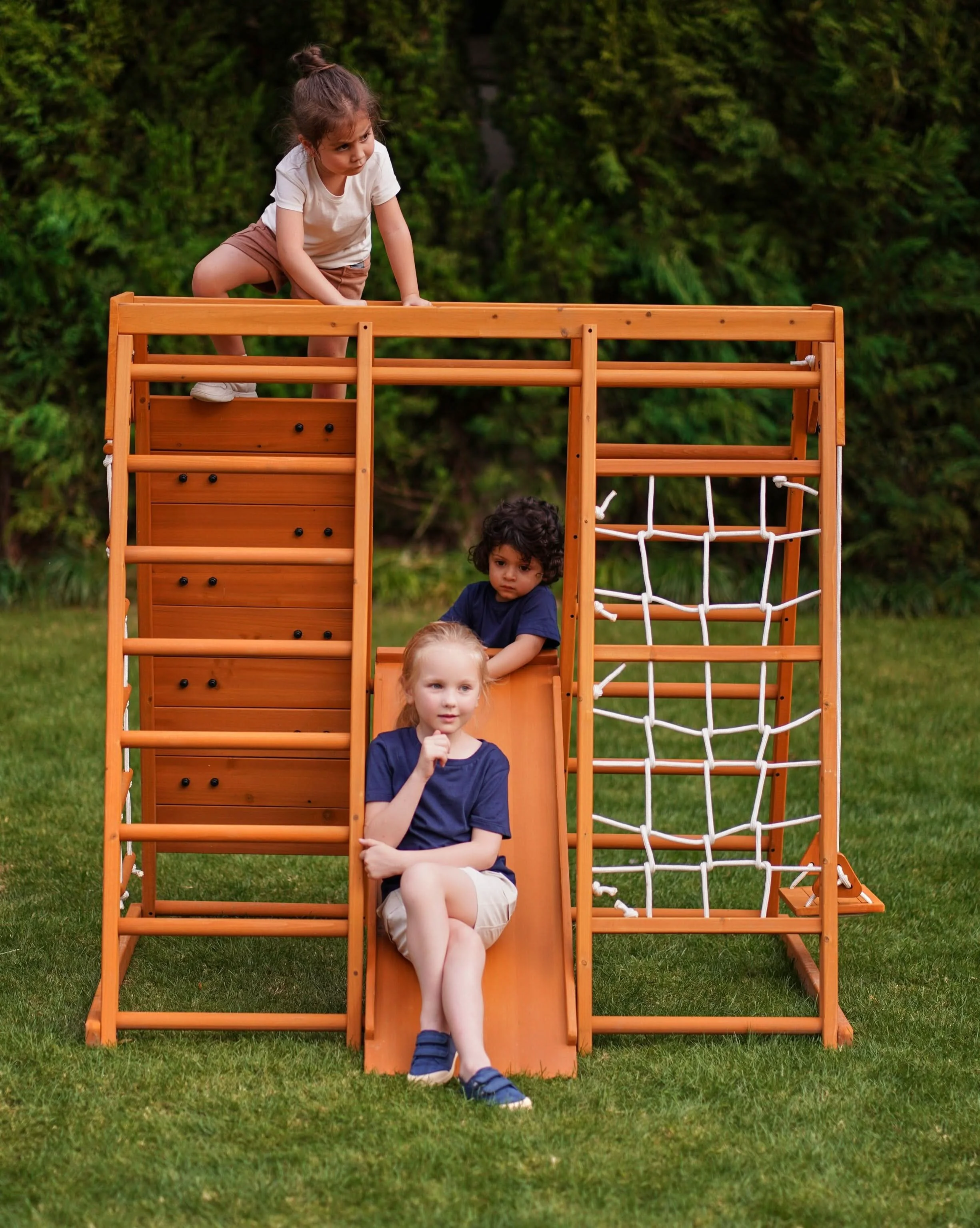 Efficient Magnolia 7-in-1 Wood Playset Indoor Outdoor Climbing Gym for Kids Easy-to-Use