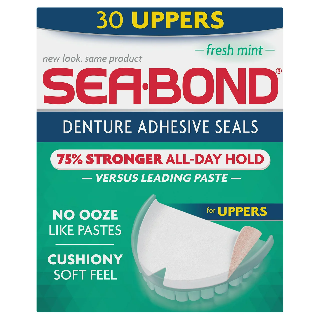 Exclusive Sea-Bond Uppers Denture Adhesive Wafers Fresh Mint 30 Ea Green