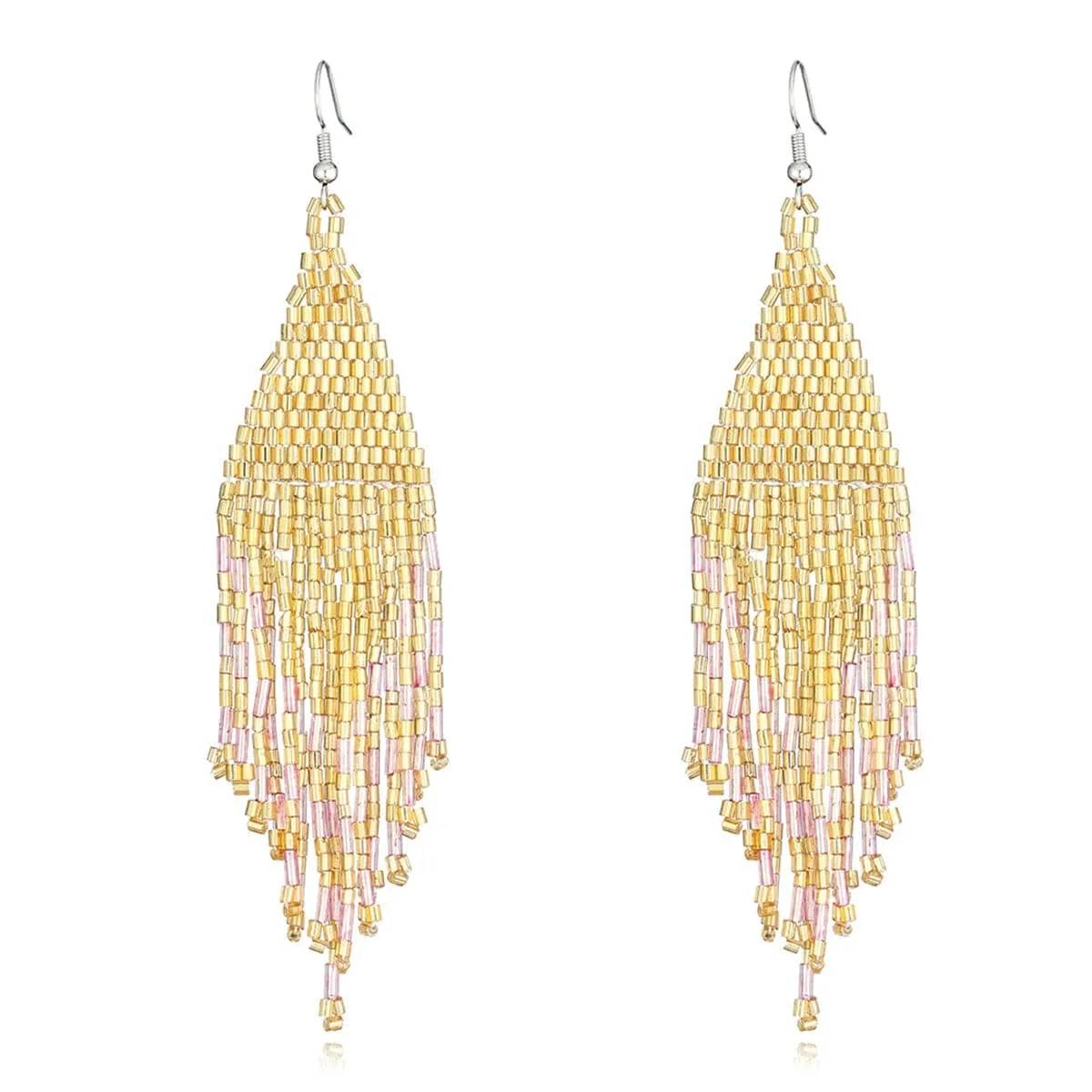 Solid Yellow Silvertone Tassel Drop Earrings Premium Material