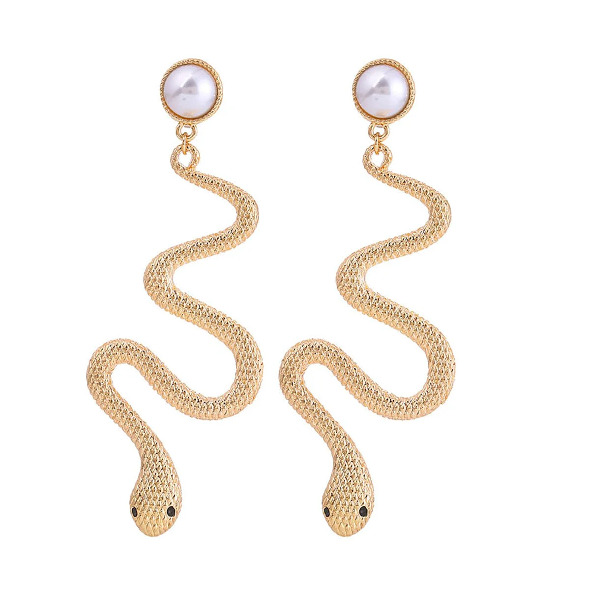 Durable Pearl Goldtone Snake Cut Drop Earrings Premium