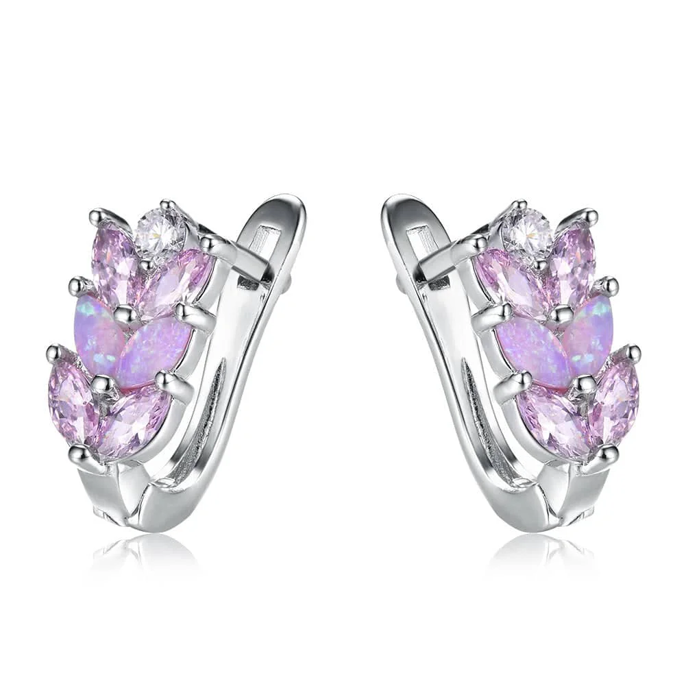 Clean Pink Opal Crystal Silvertone Leverback Earrings Prestigious