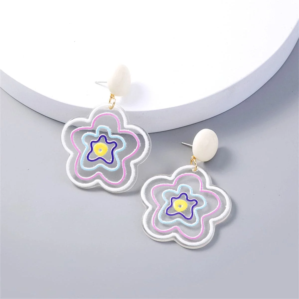 Top-Quality Pink Acrylic Goldtone Floral Drop Earrings Recyclable