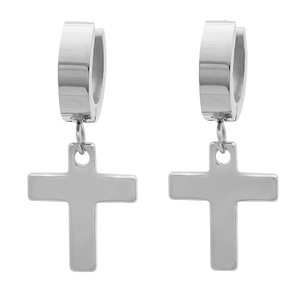 Original Cross Dangle Huggie Stainless Steel Earrings Quality
