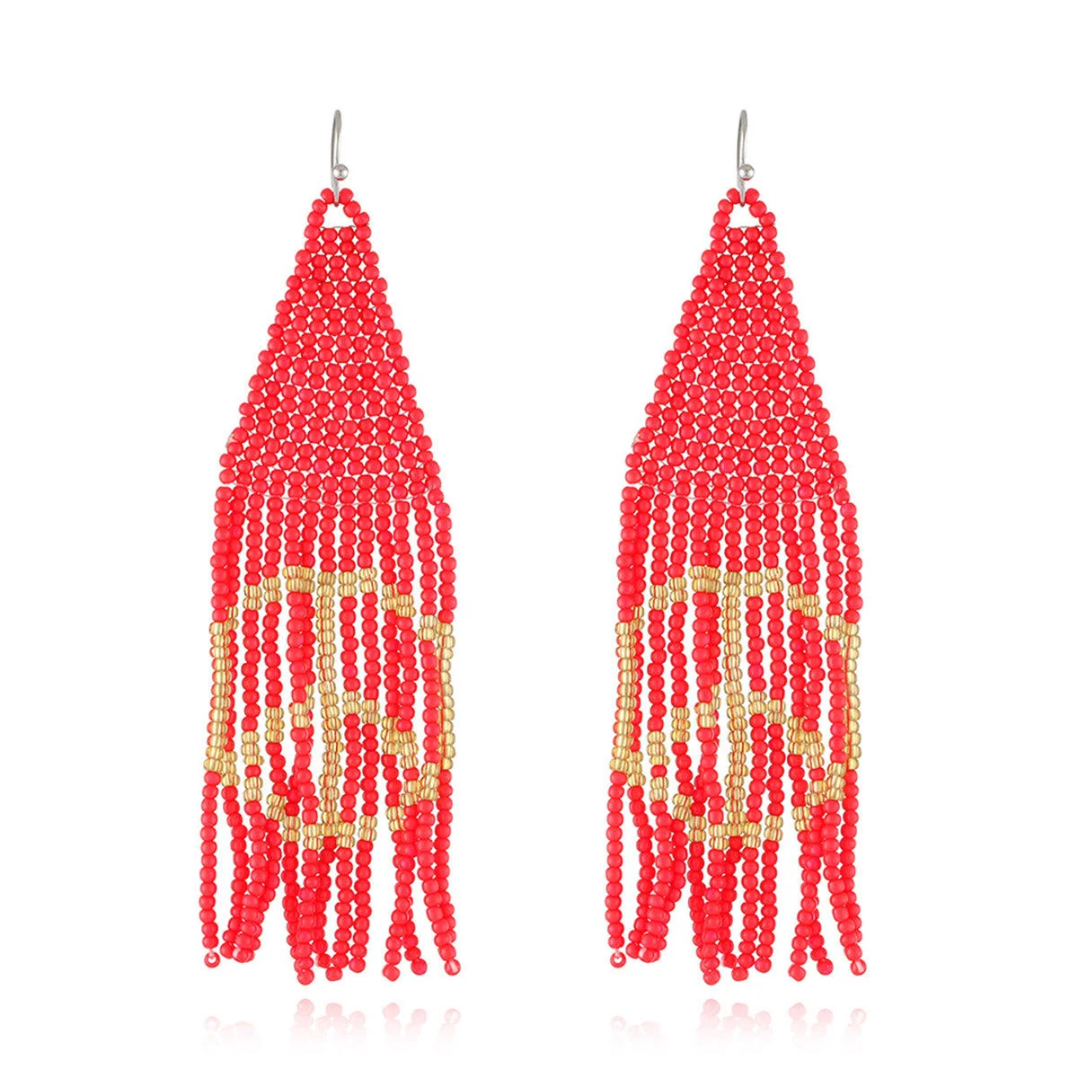 Original Design Red White Howlite Peace Sign Tassel Drop Earrings Smart