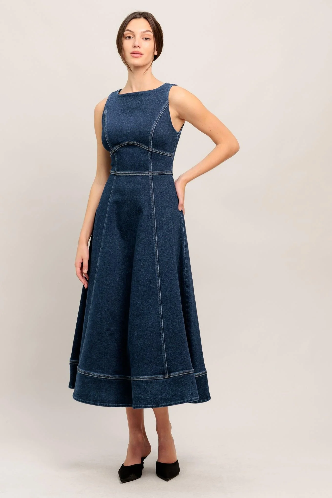 Effective Simple Statement Denim Denim Midi Dress Quality
