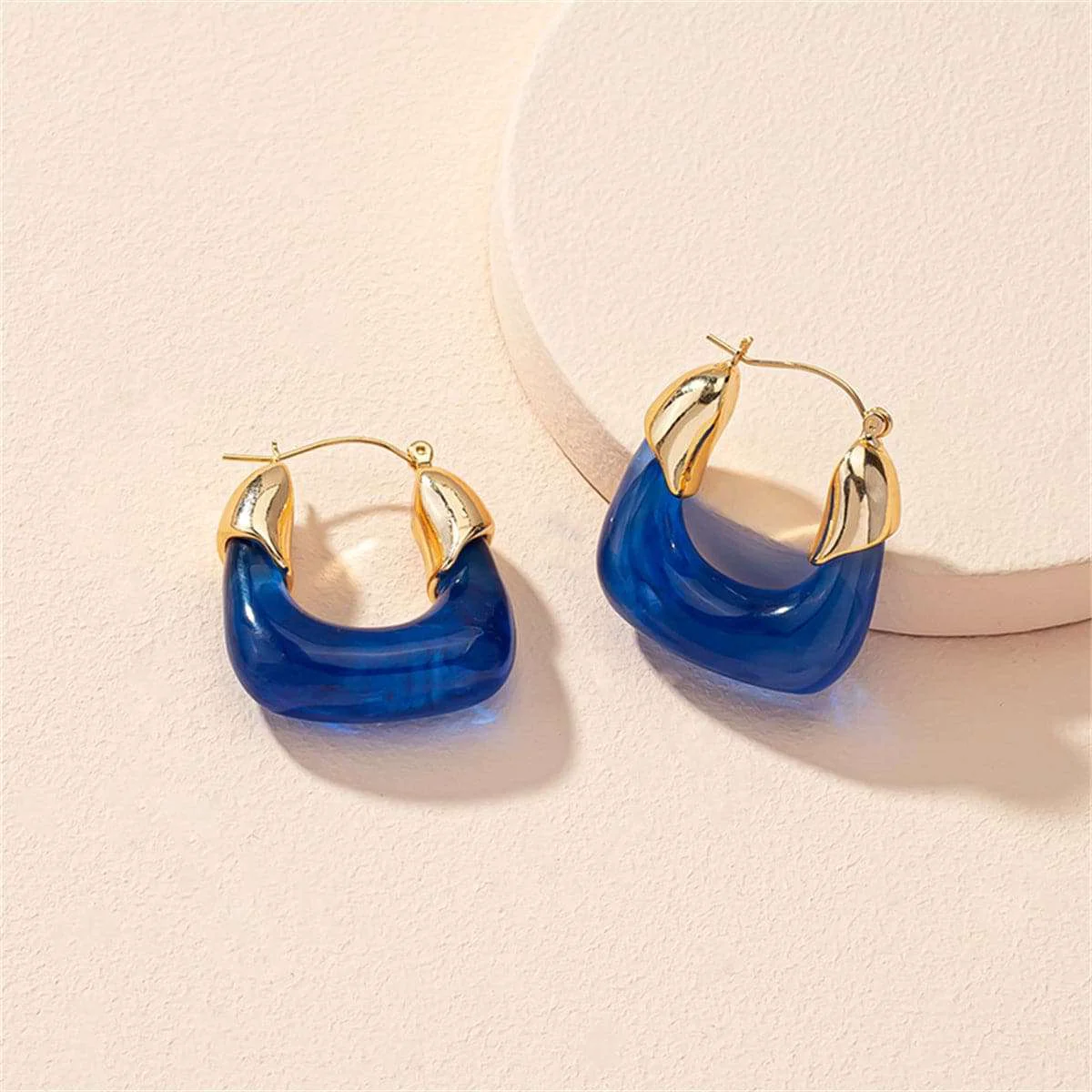 Certified Blue Crystal Goldtone U-Shape Huggie Earrings Official