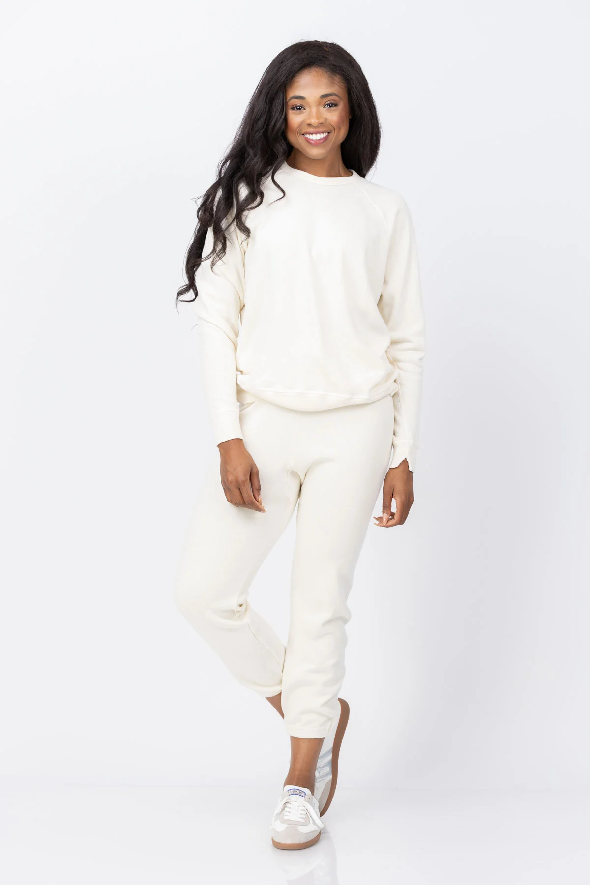 Functional The Great. The Fleece College Sweatshirt in Washed White Genuine