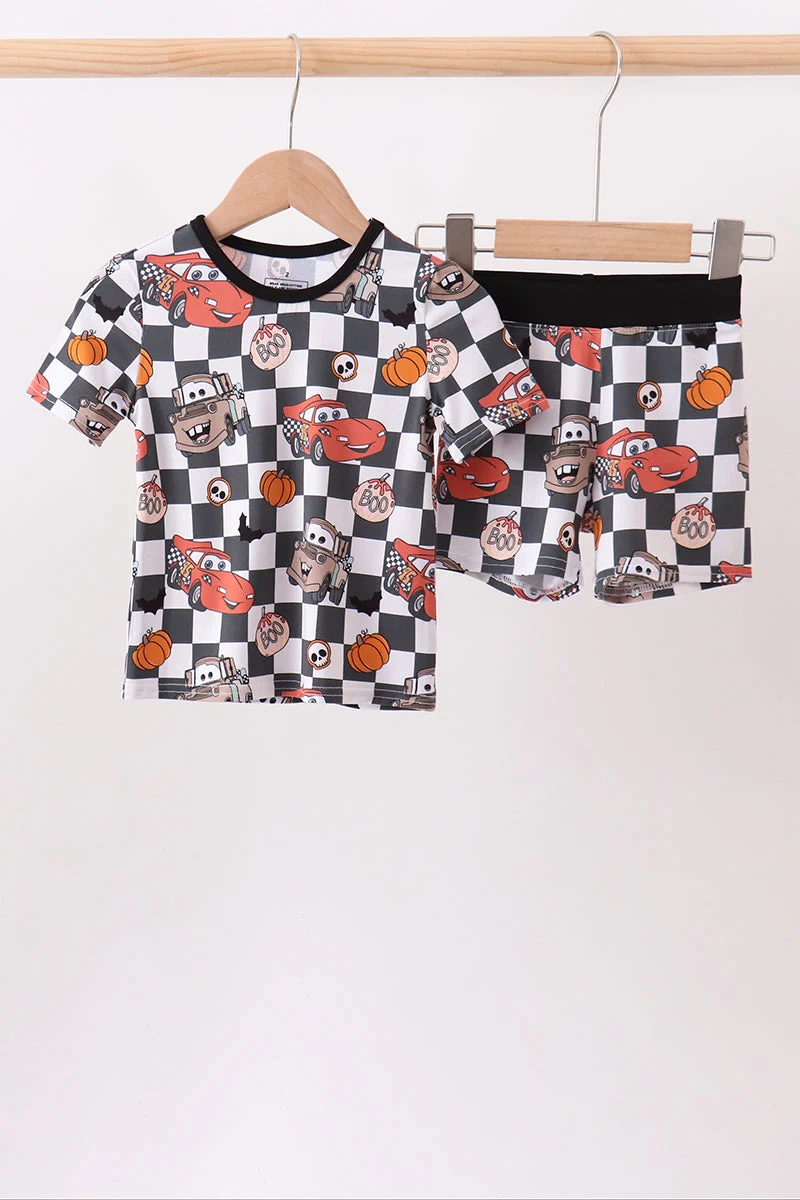 Premium Material Checkered racing bamboo shorts set Trendy