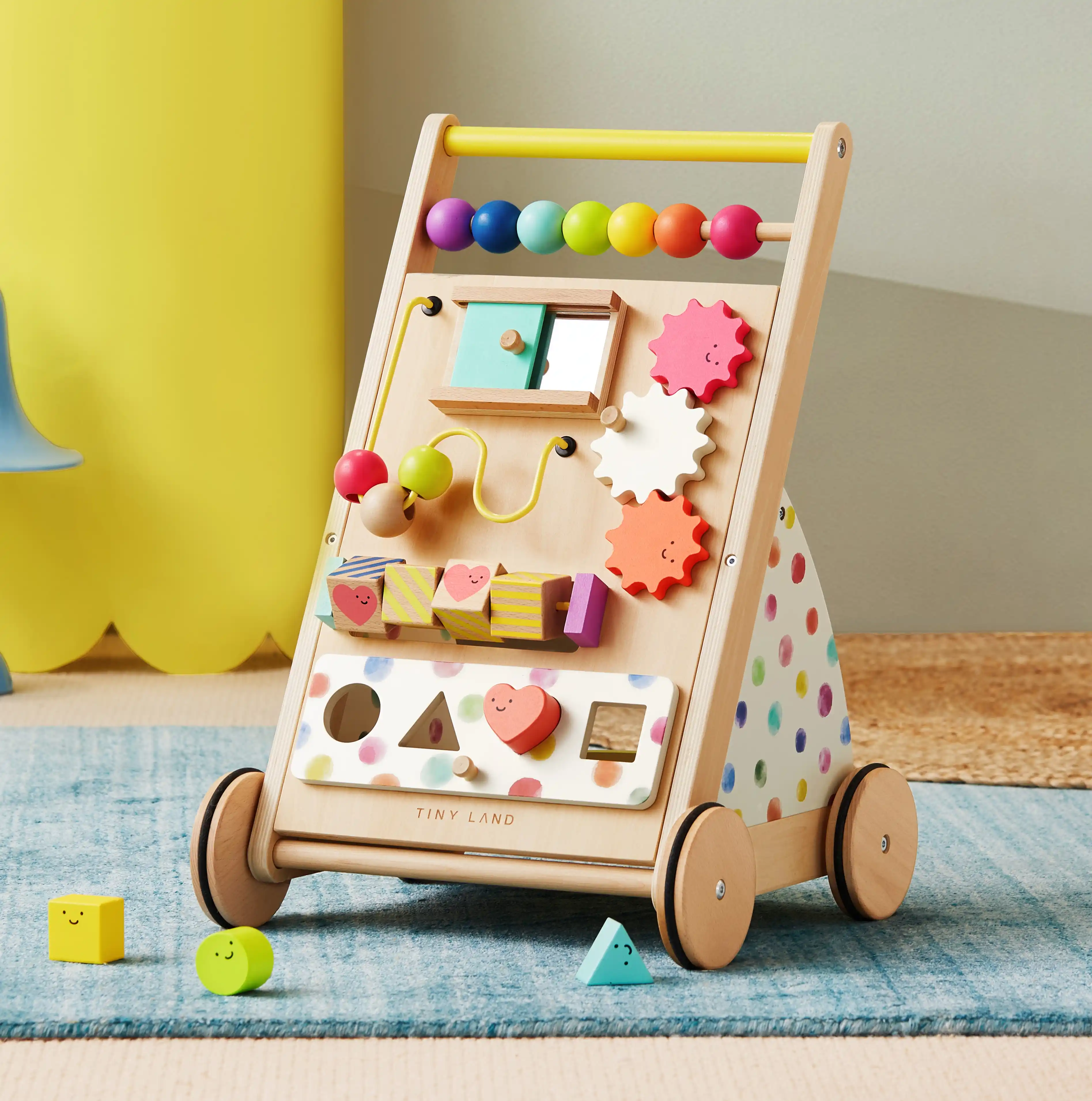 Optimized Tiny Land® Premium Natural Wooden Activity Walker Minimalist