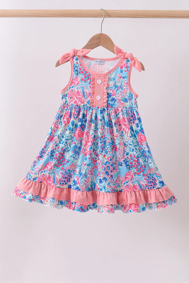 High-Quality Pink tropical floral print ruffle dress Authentic