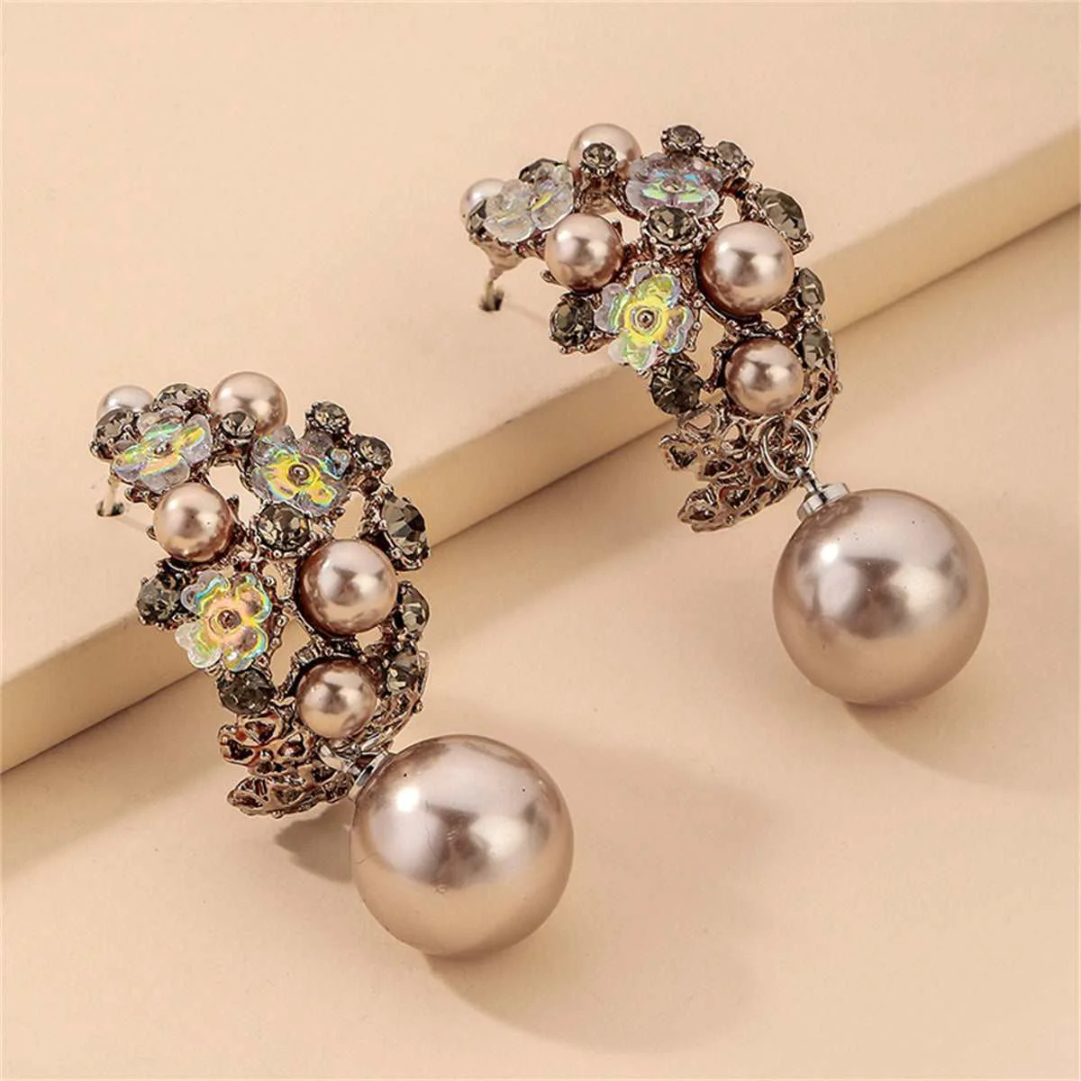 User-Friendly Pearl Cubic Zirconia Goldtone Flower Cluster Drop Earrings Quality