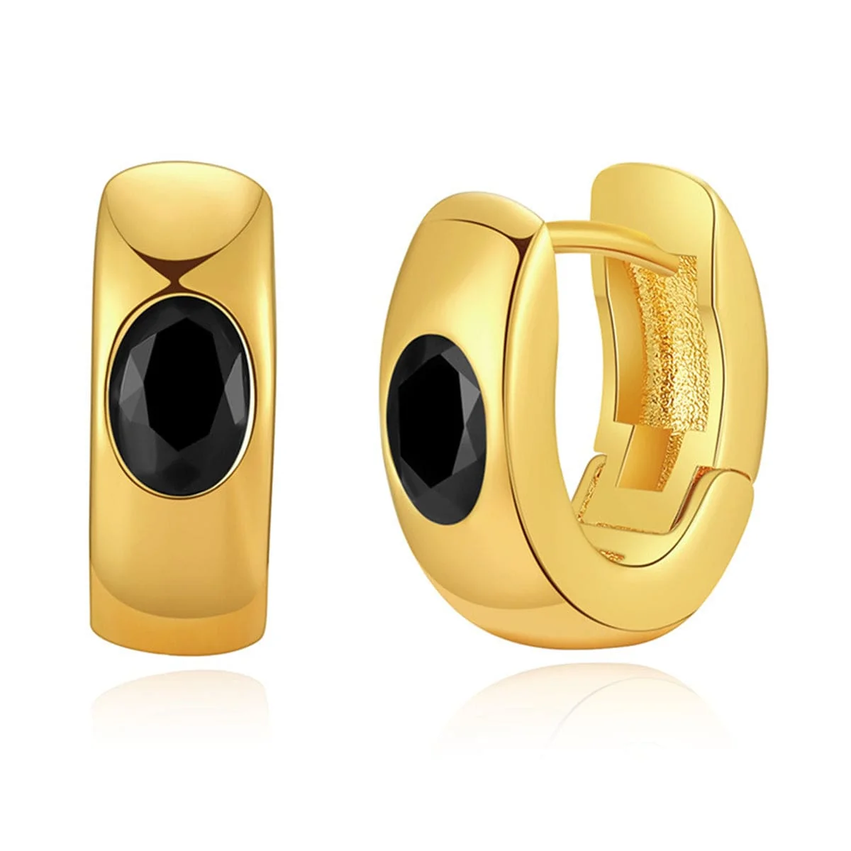 User-Friendly Black Crystal Goldtone Huggie Earrings Smooth