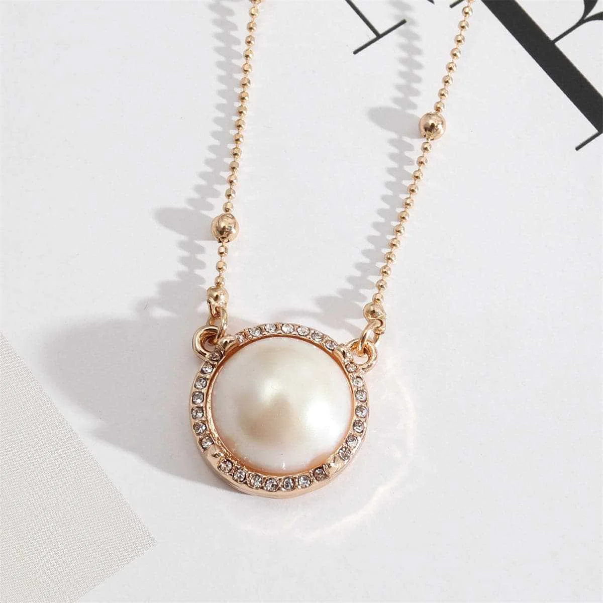 Safe Pearl Cubic Zirconia Goldtone Bead Chain Round Pendant Necklace Powerful