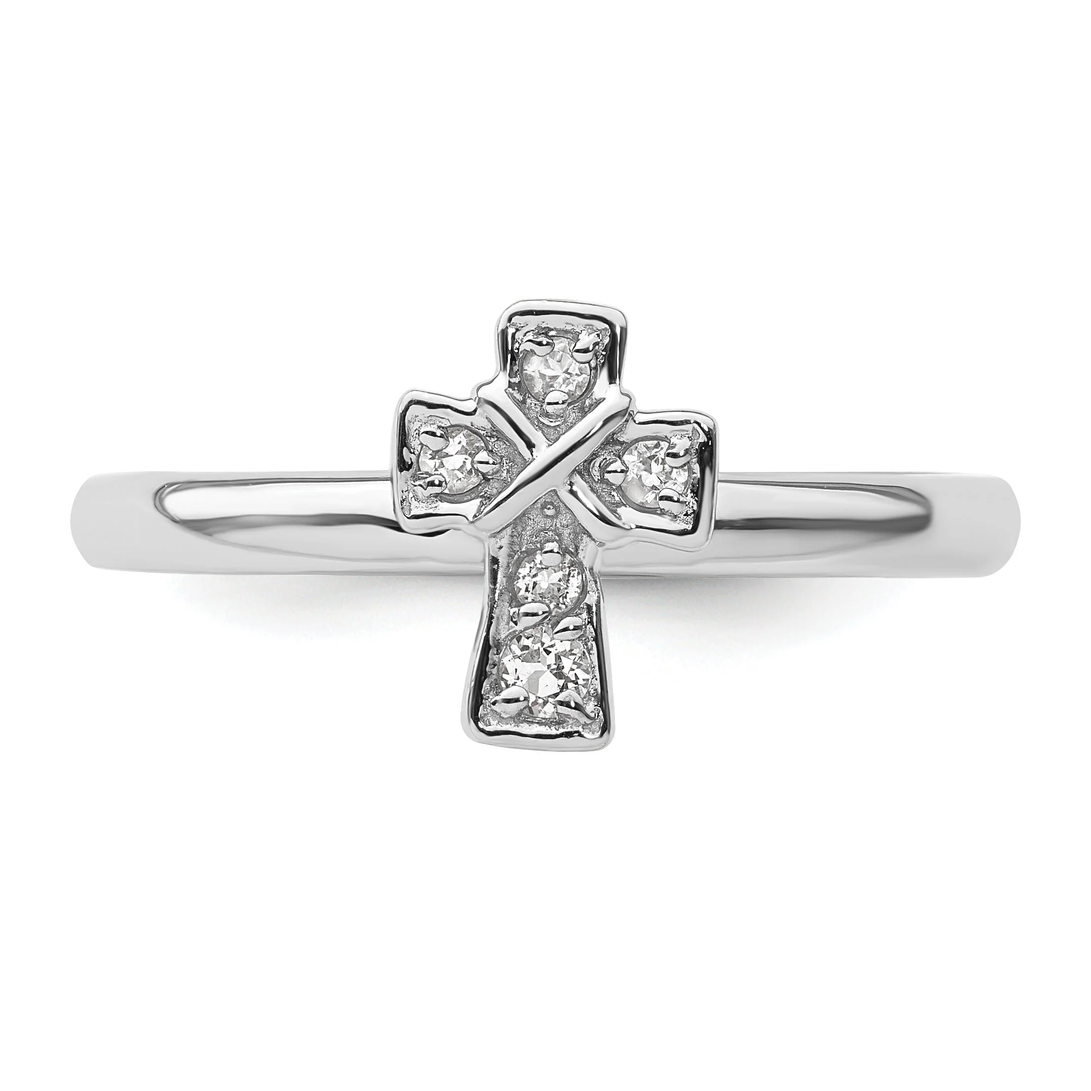 Stylish Natural White Topaz Silver Stackable Cross Ring Breathable