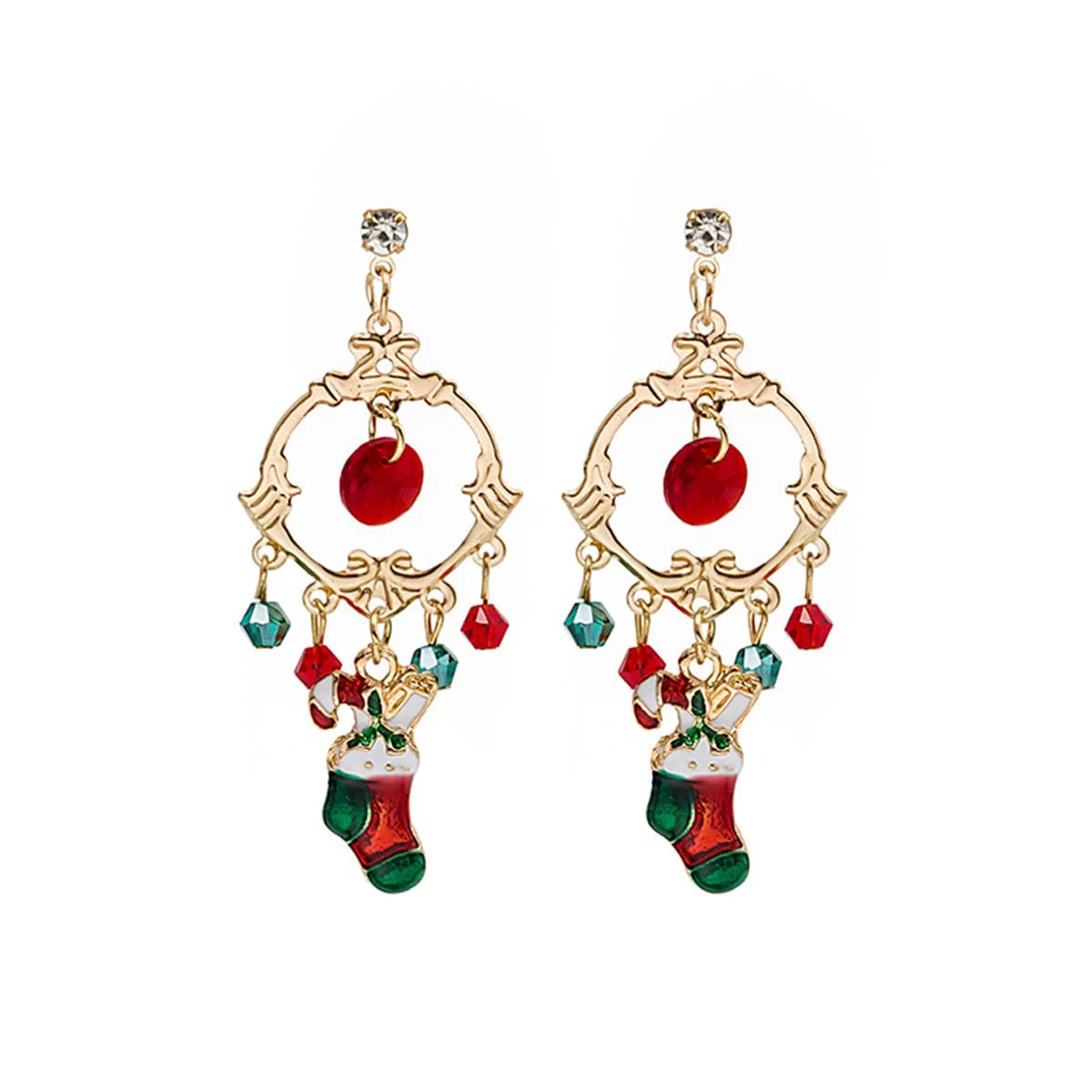 Contemporary Cubic Zirconia Acrylic Enamel Goldtone Boot Drop Earrings Original Design