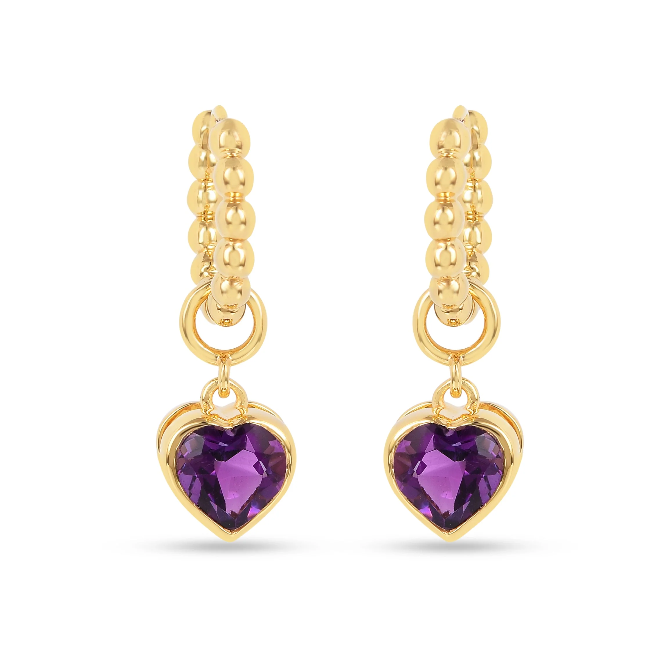 Quality 22k Gold Vermeil Amethyst Heart Hoop Earrings Fine Crafted