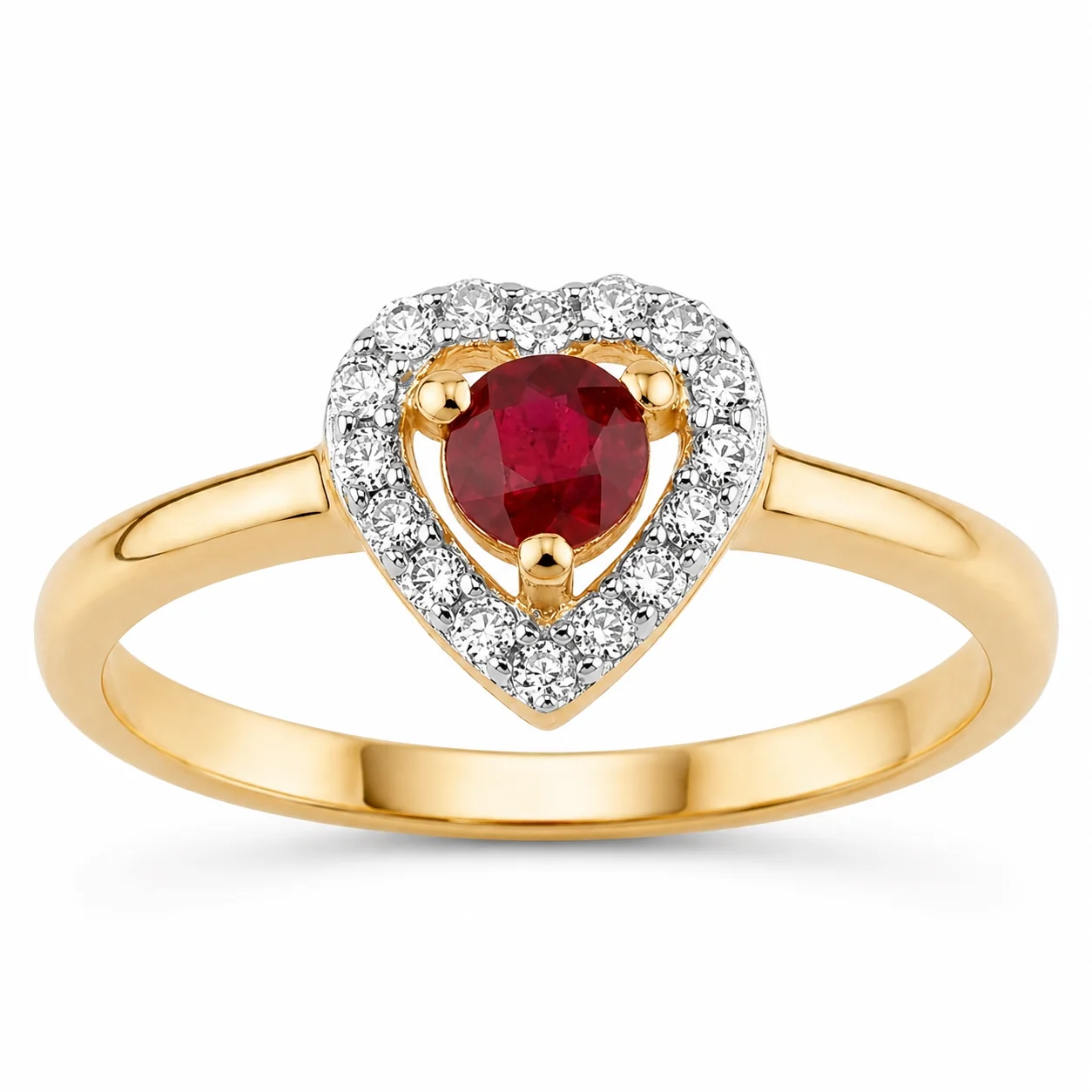 Quality 0.13 Ct Round Pink Ruby Diamond Prong 14K Yellow Gold Halo Heart Ring Casual