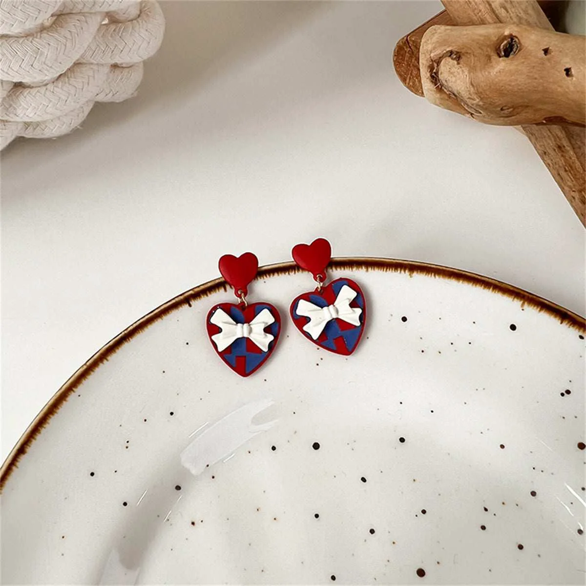 First-Class Red Enamel Goldtone Bow Heart Drop Earrings Innovative