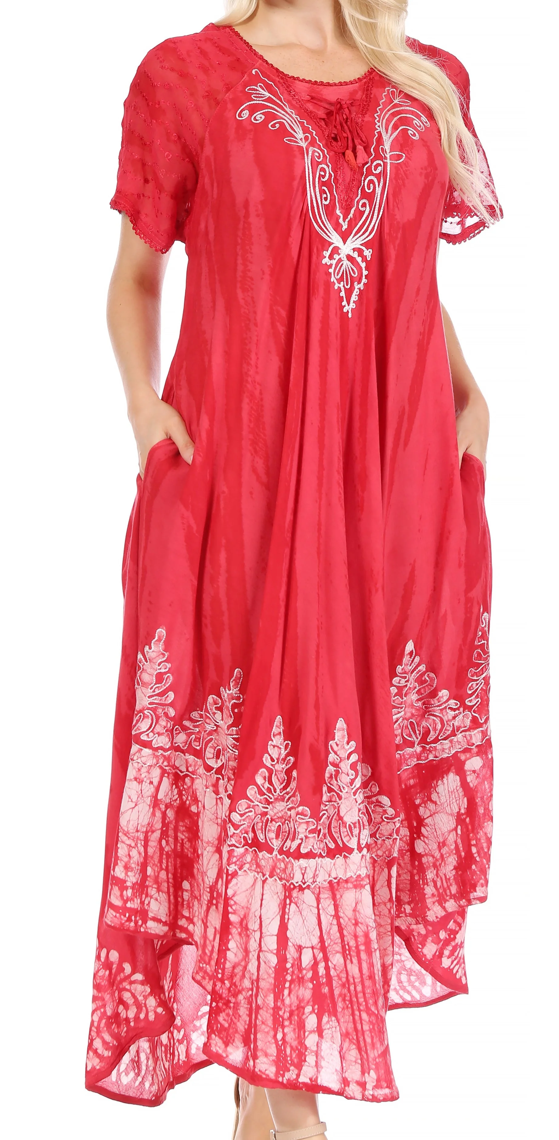 Organic Sakkas Devora Women's Maxi NightGown Caftan Kaftan Dress Tie Dye Batik Corset Fine