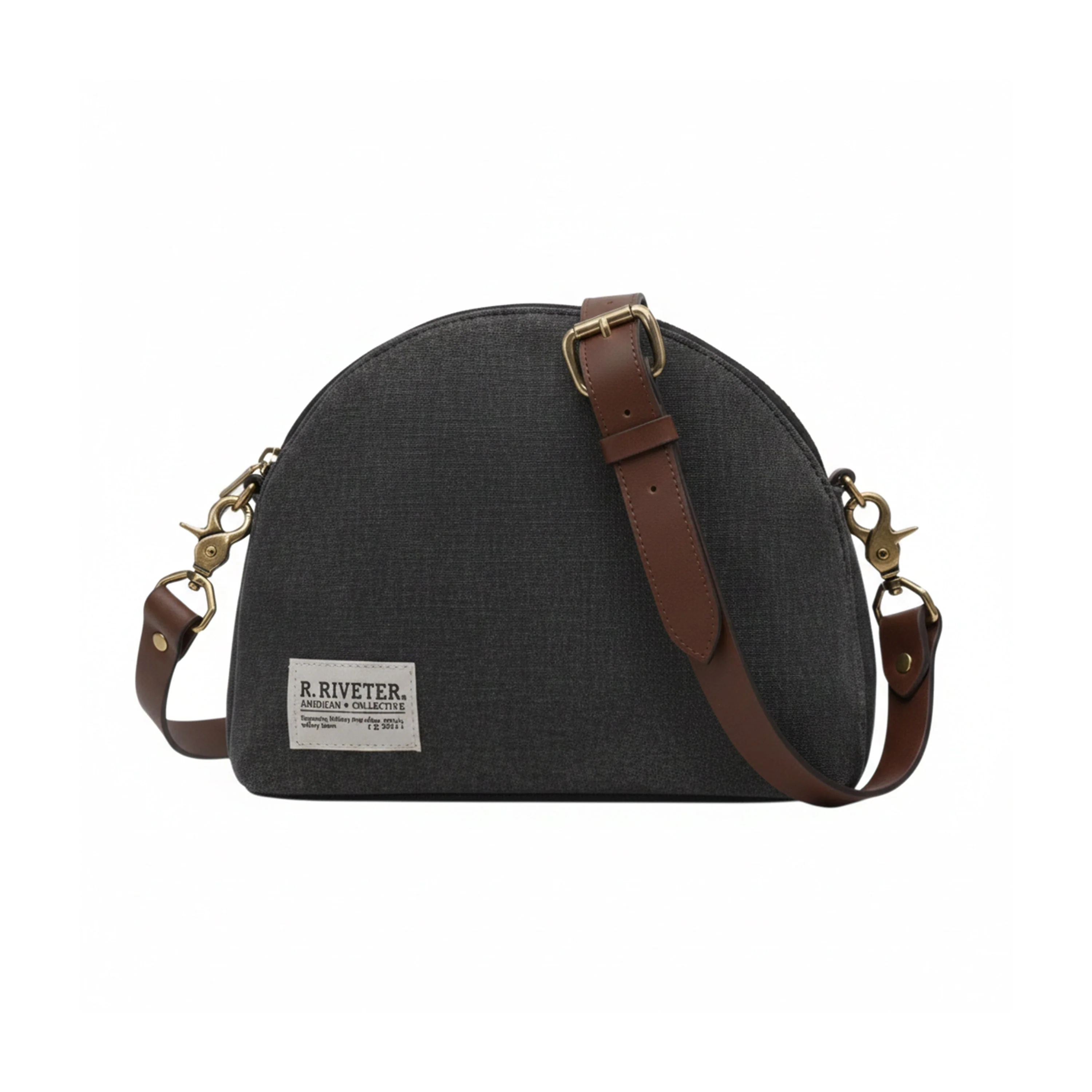Fashionable Hopper Crossbody Black Washed Canvas Brown Practical