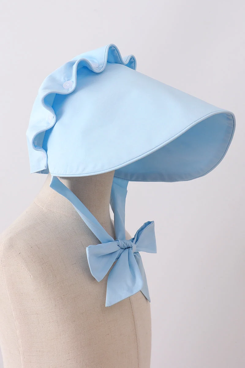 Environmentally Friendly Blue ruffle bow bonnet Advanced