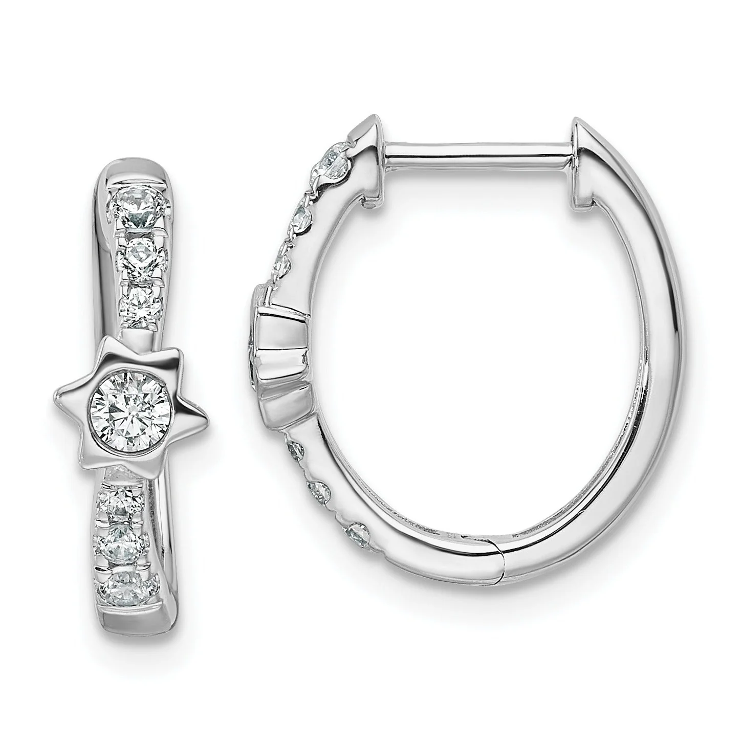 Elite 14K White Gold Lab Grown Diamond Round Hinged Hoop Earrings Authentic