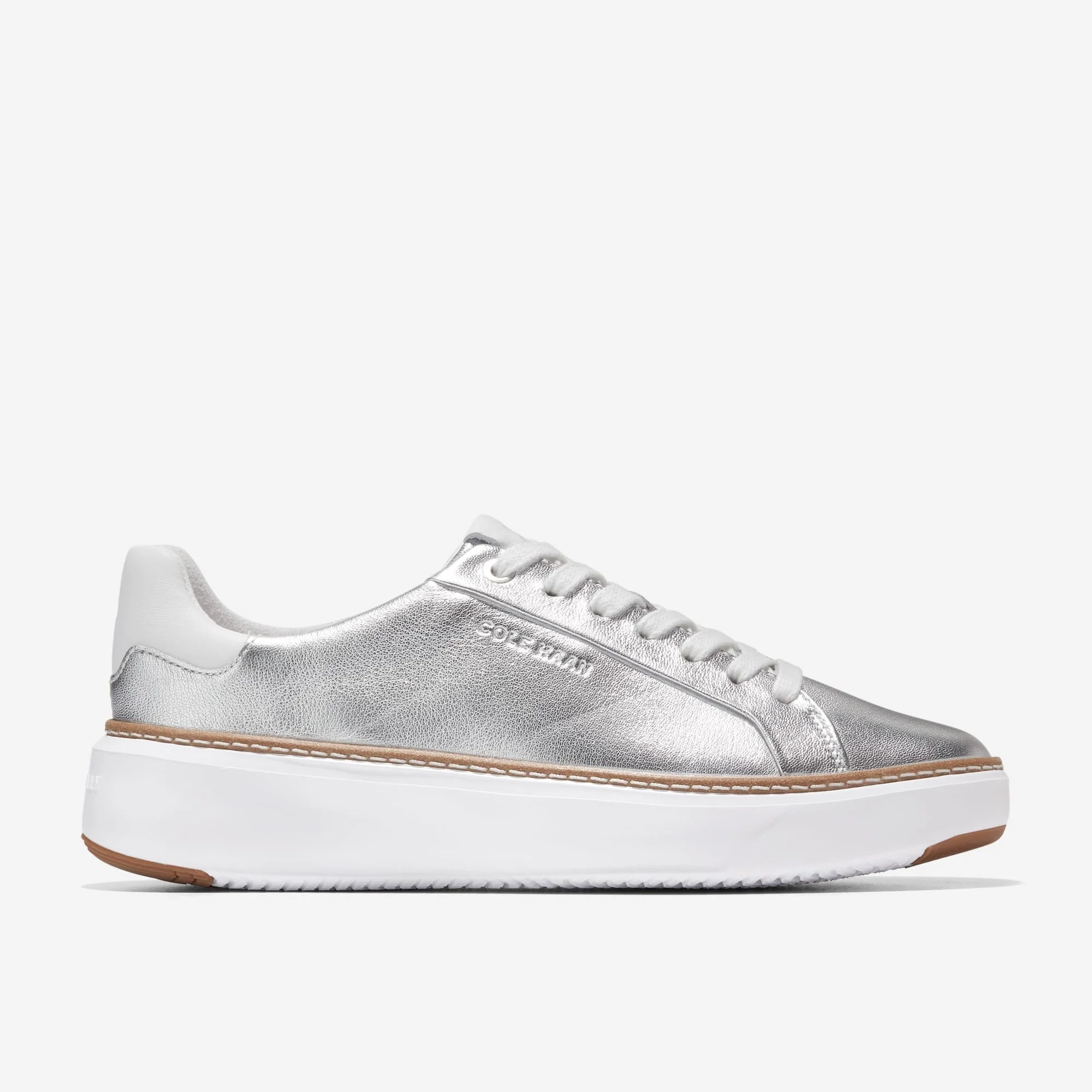 Proven Cole Haan Women's Grandpro Topspin Sneakers in Silver Talca Optic White - Wide Width Authentic