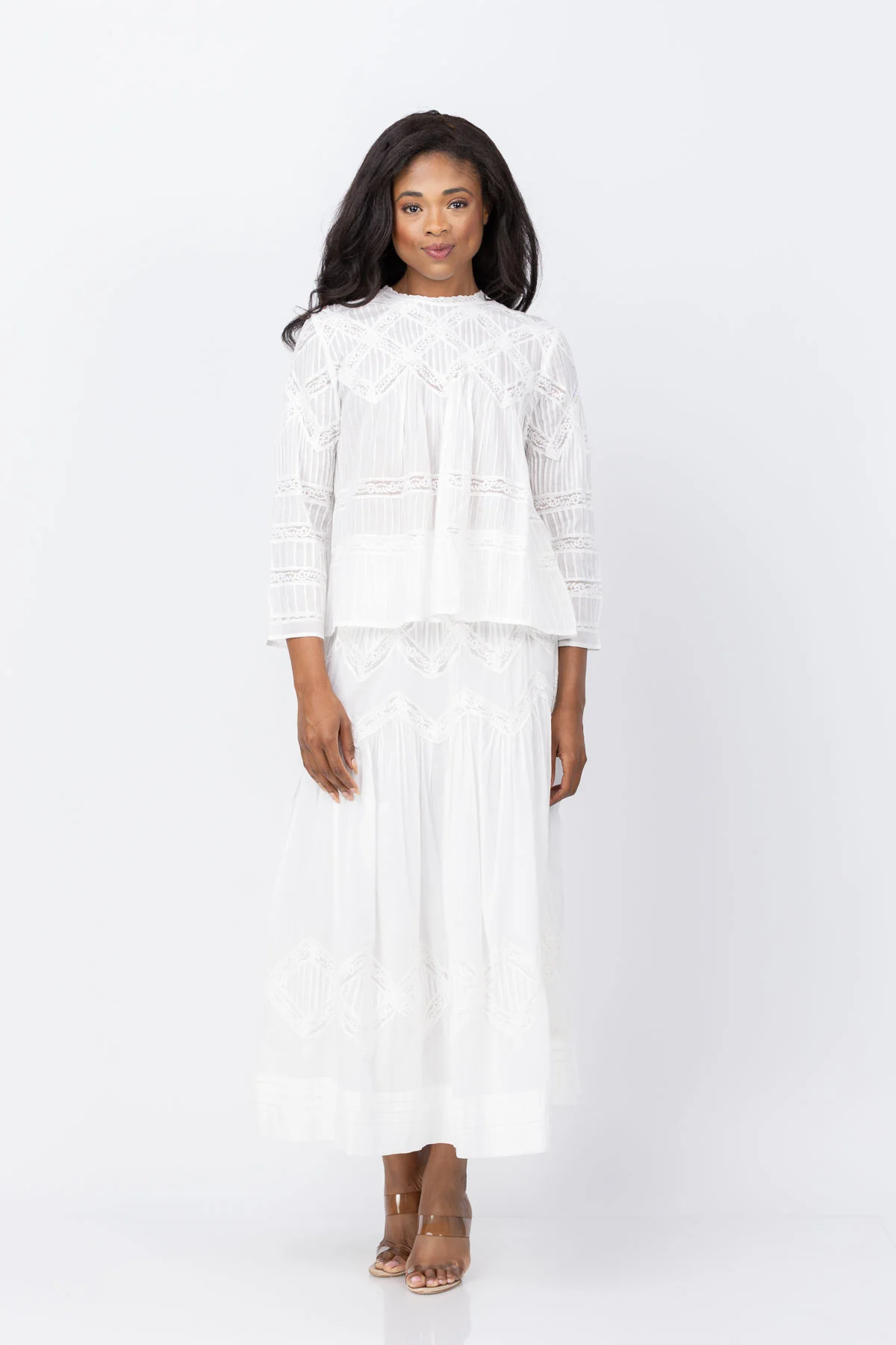 Traditional The Great. The Lattice Lace Victorian Top in White Selected