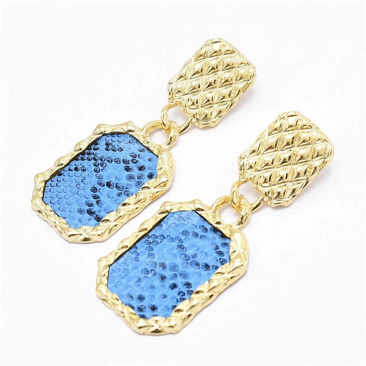 Optimized Goldtone Blue Snake-Print Square Drop Earrings Superior