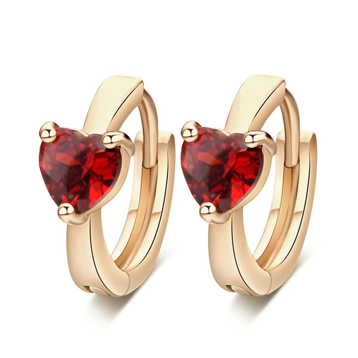 Refined Red Crystal Goldtone Heart Huggie Earrings High-End