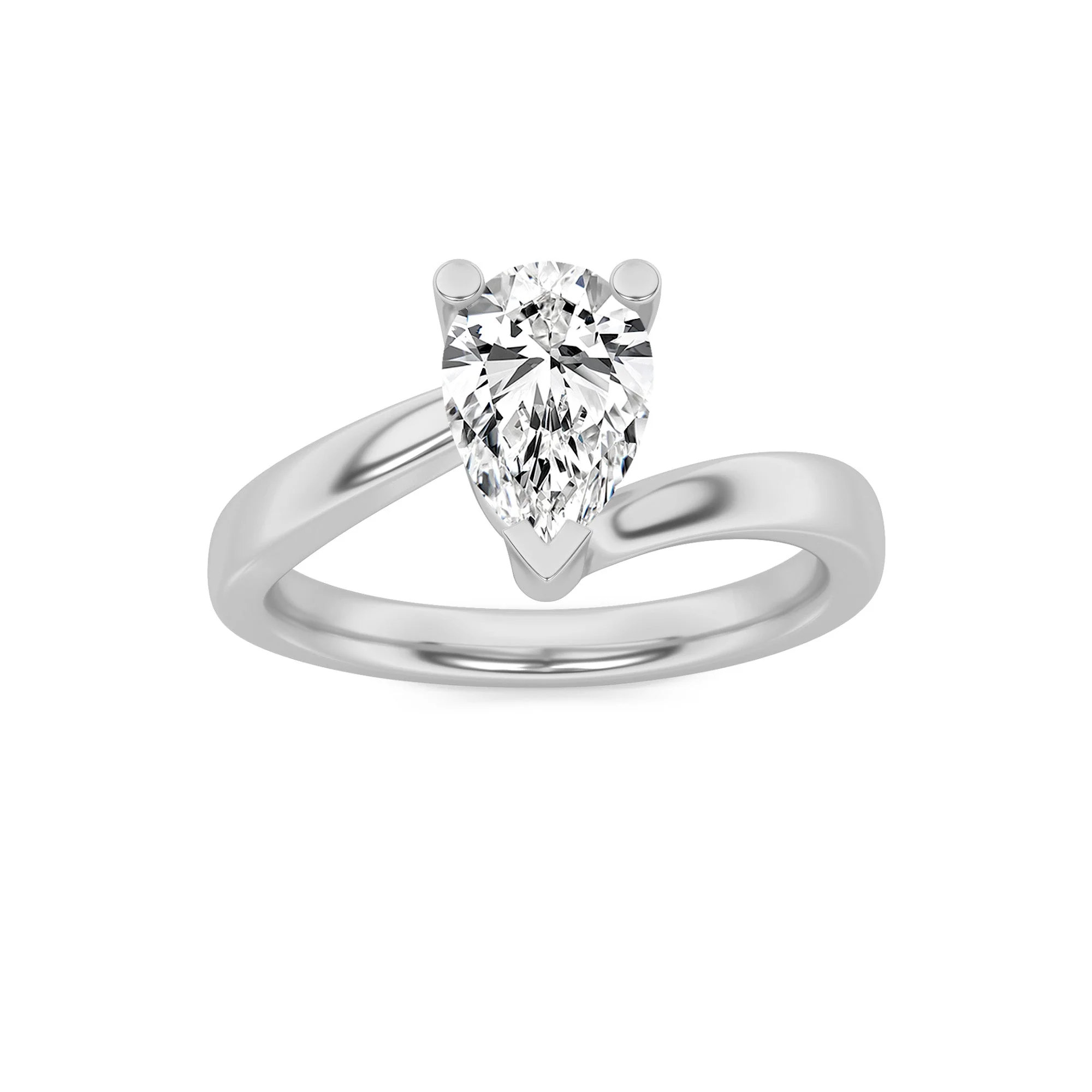 Exceptional 1Cttw Pear Shaped Lab Grown Diamond F Bypass Shank Engagement Ring in 14K Gold Unique