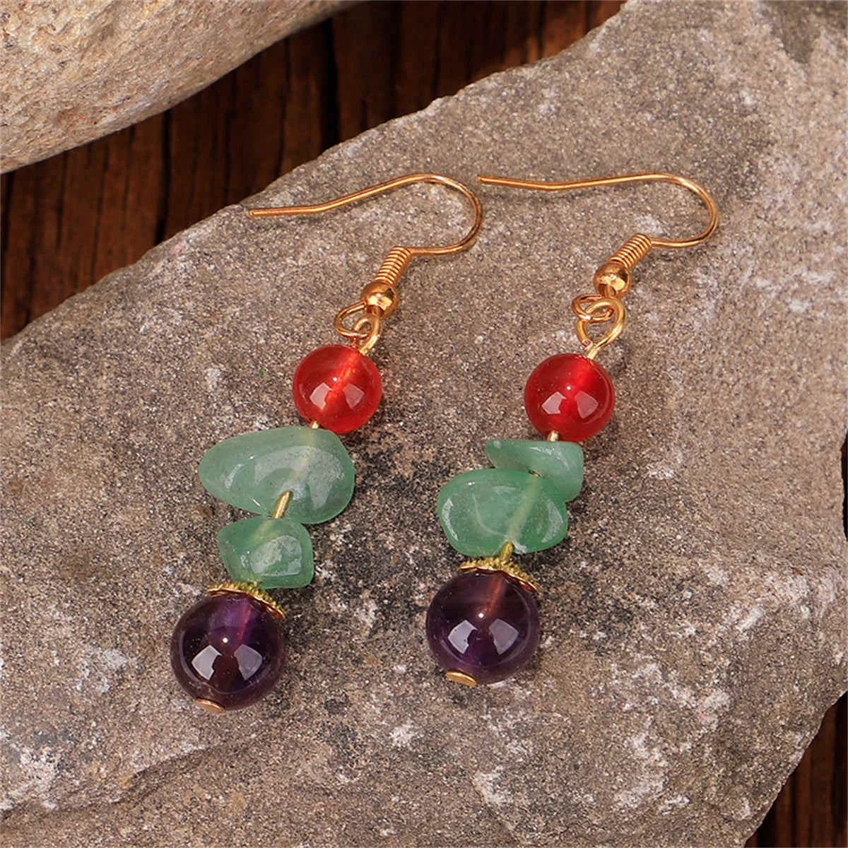 Genuine Purple Quartz Goldtone Beads Drop Earrings Enhanced