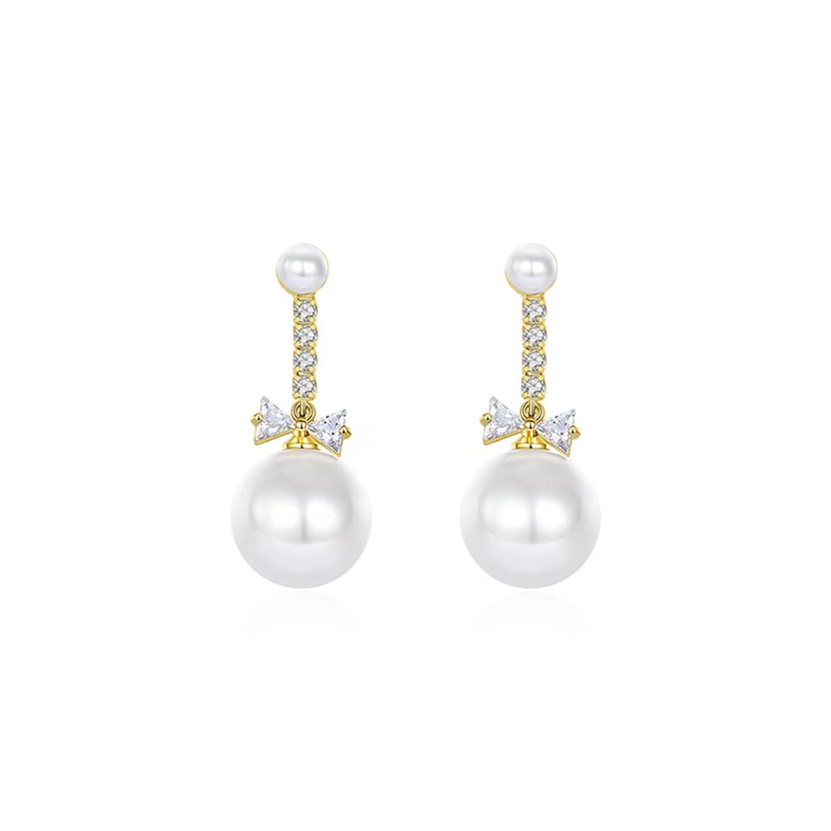 Fashionable Crystal Cubic Zirconia Pearl Goldtone Bow Drop Earrings Easy-to-Use