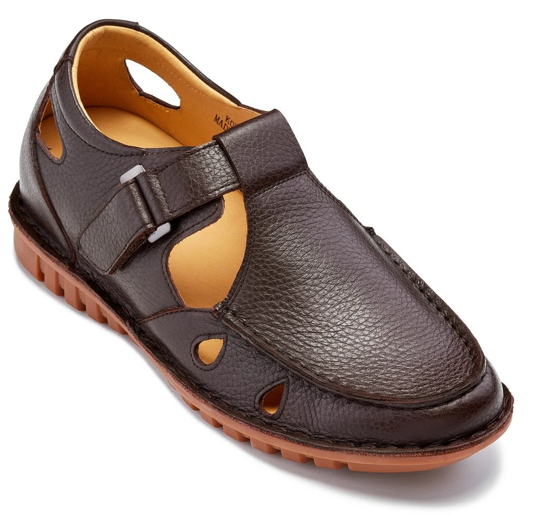 Genuine CALTO - K0752 - 2.8 Inches Taller Coffee Brown - Lightweight Casual Fisherman Sandal Contemporary