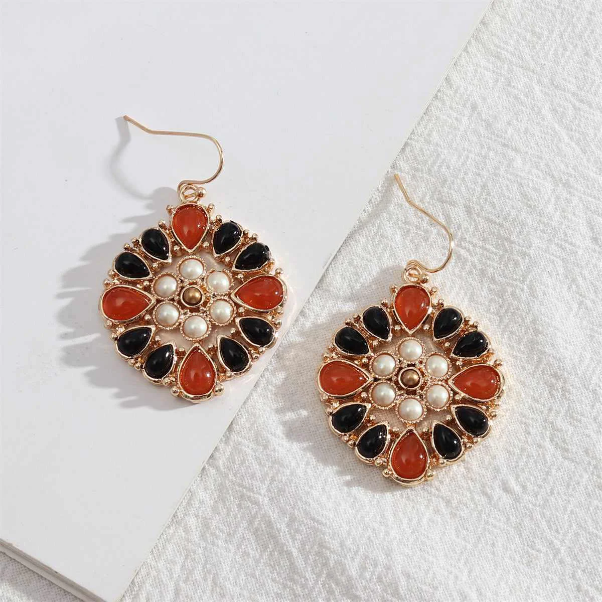 Convenient Pearl Cubic Zirconia Resin Goldtone Flower Drop Earrings Reliable