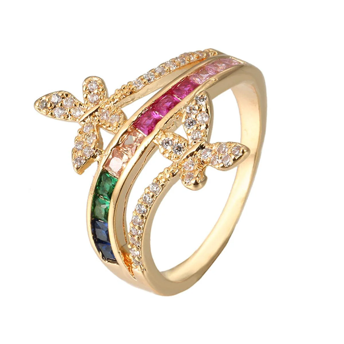Solid Rainbow Crystal Cubic Zirconia Butterfly Ring Exceptional