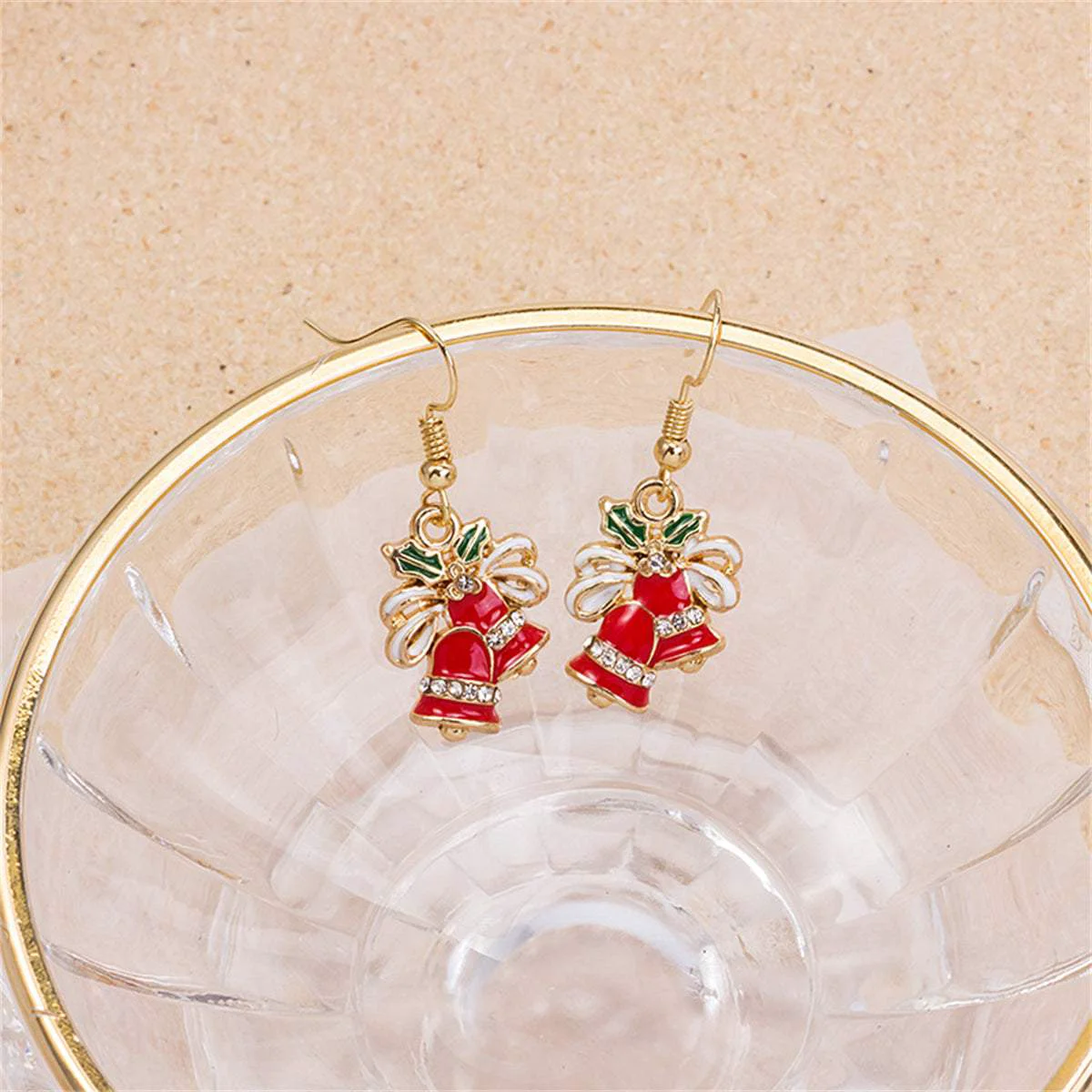 Powerful Cubic Zirconia Red Enamel Jingle Bell Drop Earrings Premium Material