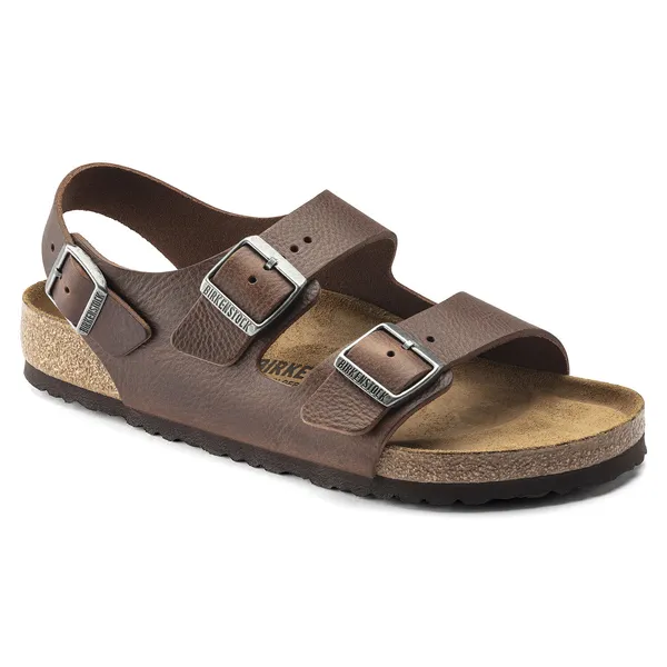 Natural Birkenstock Milano Leather Vintage Wood Roast Sandals High-Grade