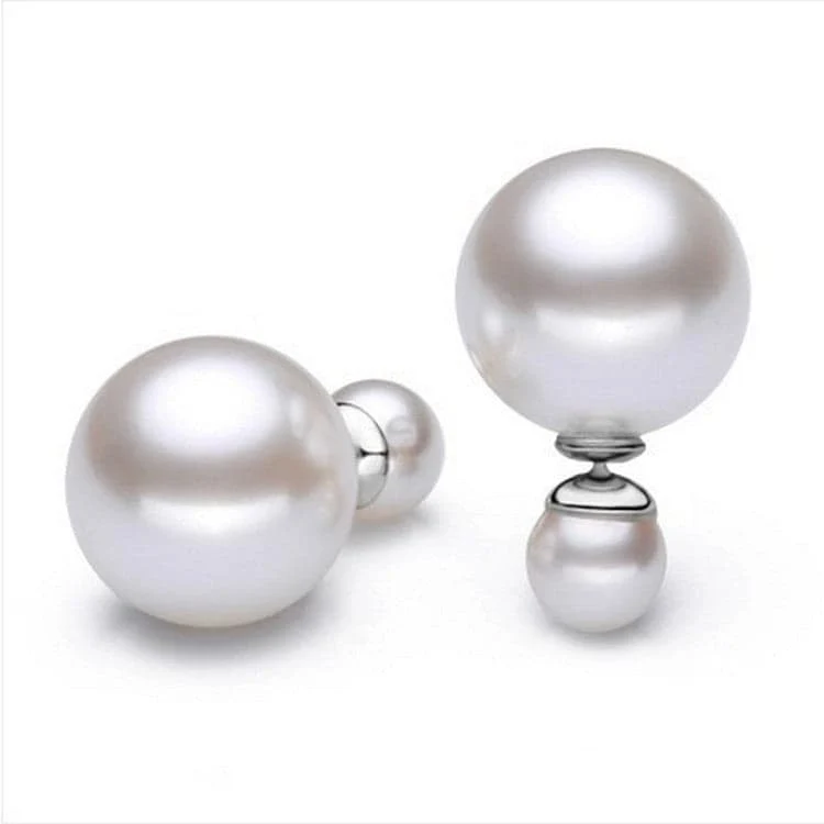 World-Class Pearl Silvertone Round Ear Jackets Genuine