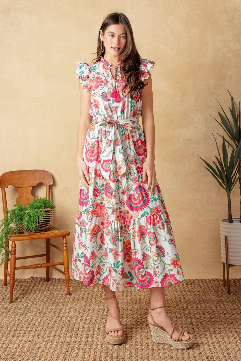 Comfortable Bright Moments Woven Midi Dress Contemporary